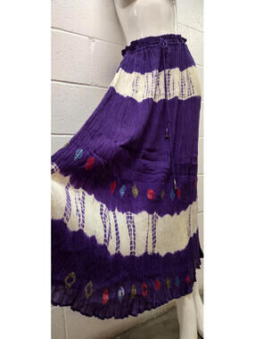 Vintage Purple Ethnic Maxi Skirt Wrinkled Tie Dye Tribal India Avant Garde S/M